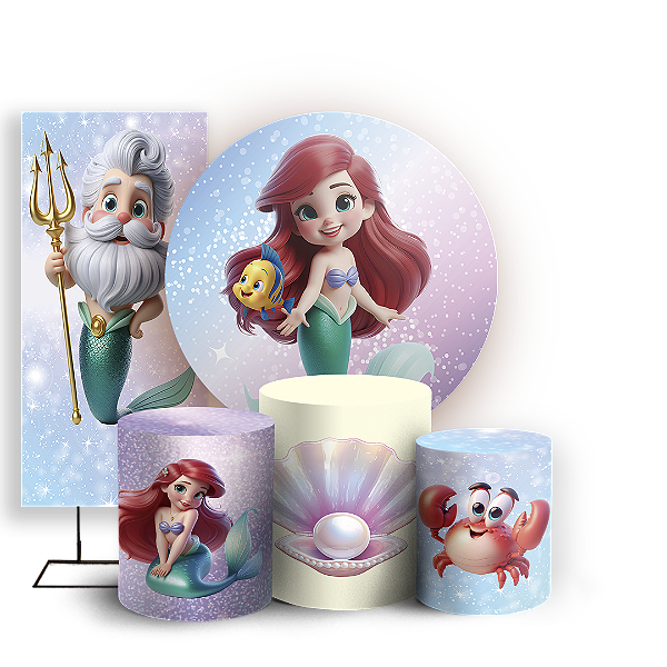 KIT Redondo Trio e Faixa - Princesa Ariel - Sublimado 3D