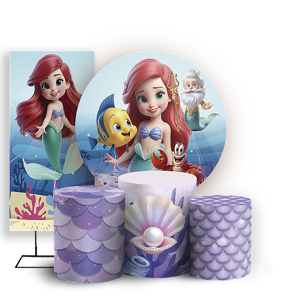 KIT Redondo Trio e Faixa - Princesa Ariel - Sublimado 3D