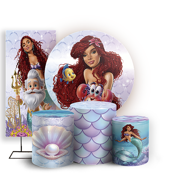 KIT Redondo Trio e Faixa - Princesa Ariel - Sublimado 3D
