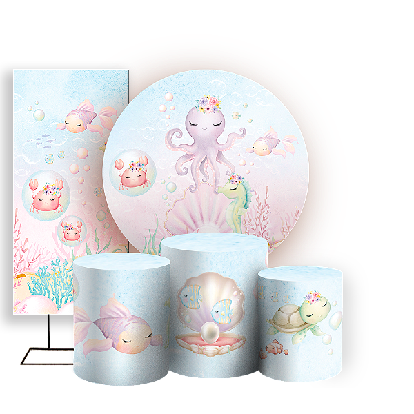 KIT Redondo Trio e Faixa - Fundo do Mar - Sublimado 3D