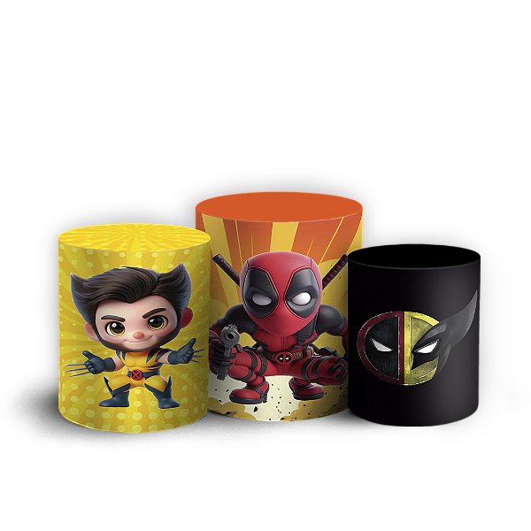 Trio Cilindro - Wolverine E Deadpool - Sublimado 3D