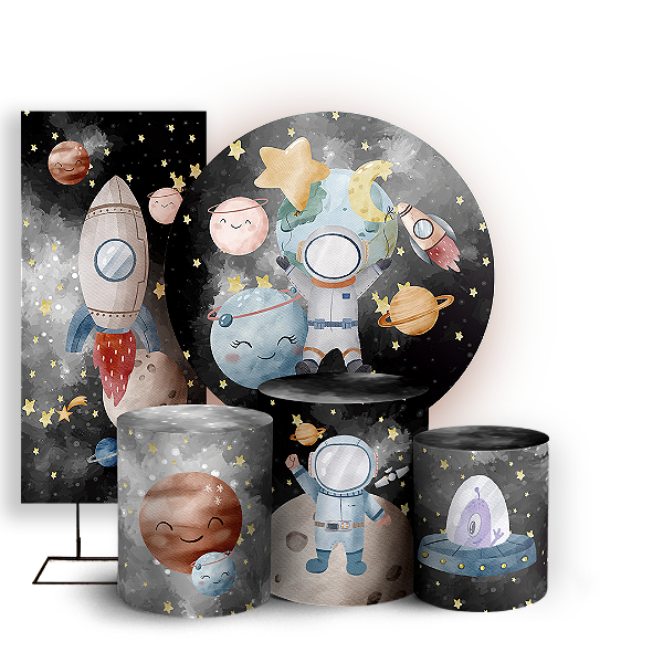 KIT Redondo Trio e Faixa - Astronauta - Sublimado 3D