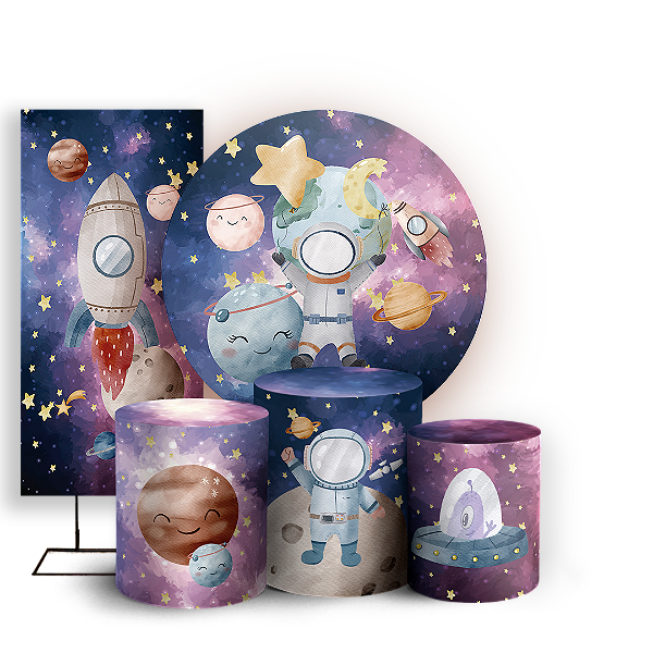KIT Redondo Trio e Faixa - Astronauta - Sublimado 3D