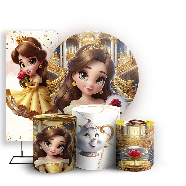 KIT Redondo Trio e Faixa - Princesa Bela - Sublimado 3D