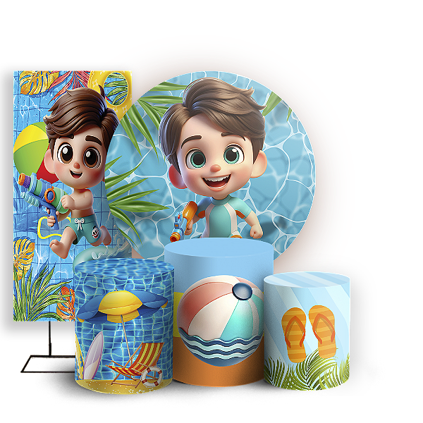 KIT Redondo Trio e Faixa - Pool Party - Sublimado 3D