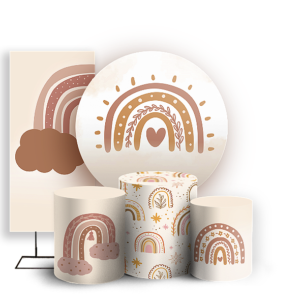 KIT Redondo Trio e Faixa - Arco Iris Boho - Sublimado 3D