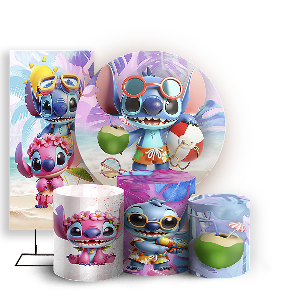 KIT Redondo Trio e Faixa - Stitch Pool Party - Sublimado 3D