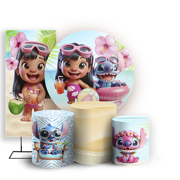 KIT Redondo Trio e Faixa - Stitch Pool Party - Sublimado 3D