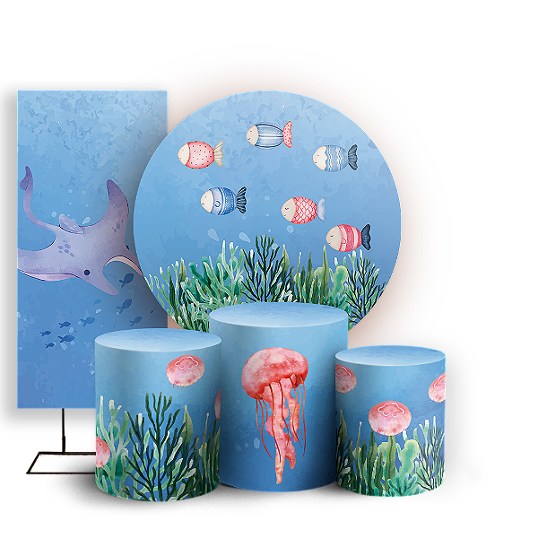 KIT Redondo Trio e Faixa - Fundo Do Mar - Sublimado 3D