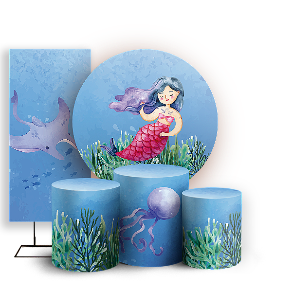 KIT Redondo Trio e Faixa - Fundo Do Mar - Sublimado 3D