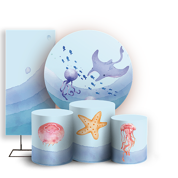 KIT Redondo Trio e Faixa - Fundo Do Mar - Sublimado 3D