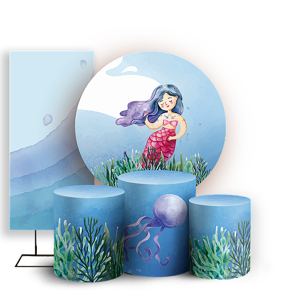 KIT Redondo Trio e Faixa - Fundo Do Mar - Sublimado 3D