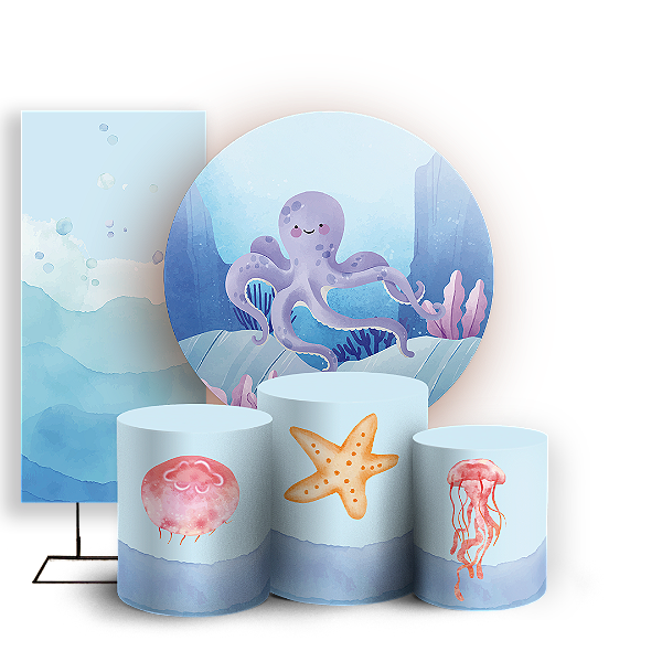KIT Redondo Trio e Faixa - Fundo Do Mar - Sublimado 3D