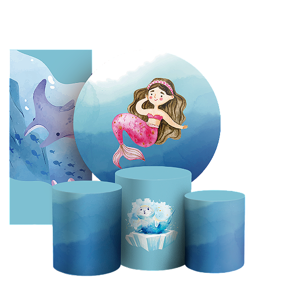KIT Redondo Trio e Faixa - Fundo Do Mar - Sublimado 3D