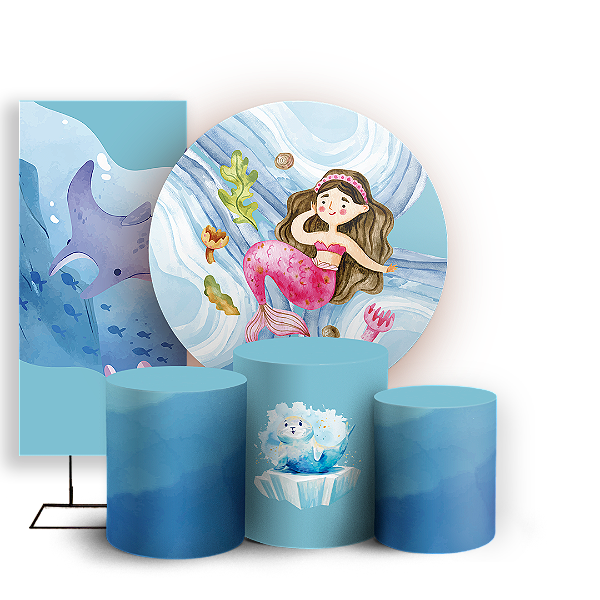 KIT Redondo Trio e Faixa - Fundo Do Mar - Sublimado 3D