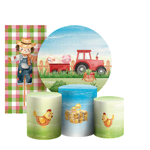 KIT Redondo Trio e Faixa - Fazendinha - Sublimado 3D