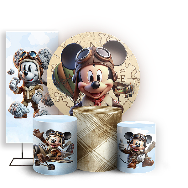 KIT Redondo Trio e Faixa - Mickey Aviador - Sublimado 3D