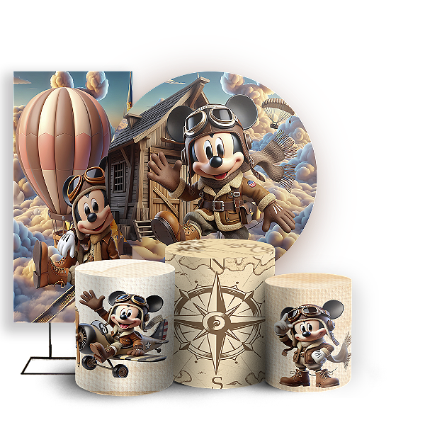 KIT Redondo Trio e Faixa - Mickey Aviador - Sublimado 3D