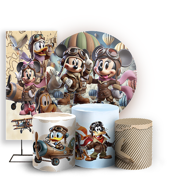 KIT Redondo Trio e Faixa - Mickey Aviador - Sublimado 3D