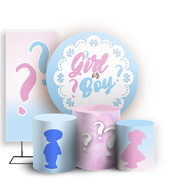 KIT Redondo Trio e Faixa - Chá Revelação - Sublimado 3D