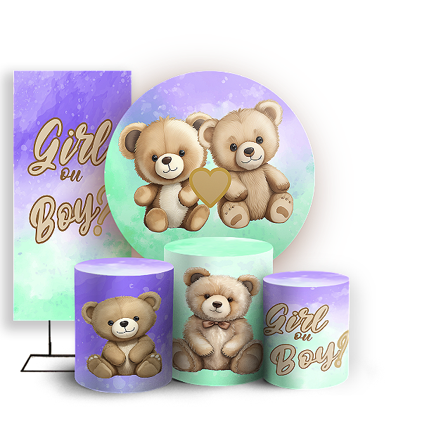 KIT Redondo Trio e Faixa - Chá Revelação - Sublimado 3D