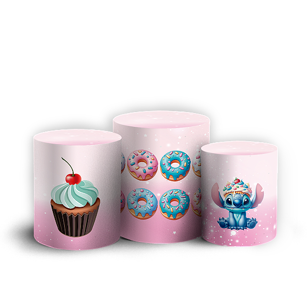 Trio Cilindro - Stitch Confeitaria - Sublimado 3D