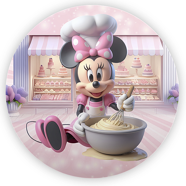 Painel Redondo - Minnie Confeiteira - Sublimado 3D
