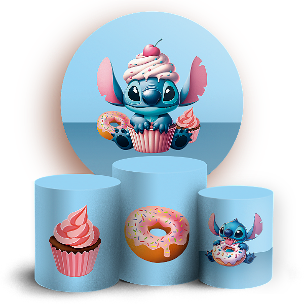 KIT Redondo e Trio - Stitch Confeitaria - Sublimado 3D