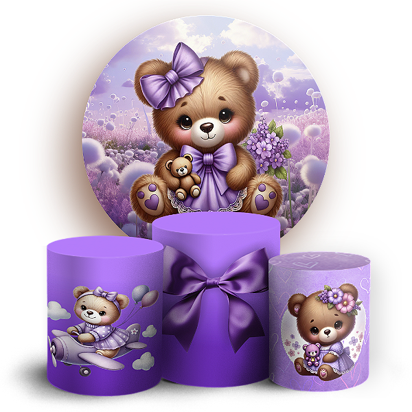 KIT Redondo e Trio - Ursinha Roxa - Sublimado 3D