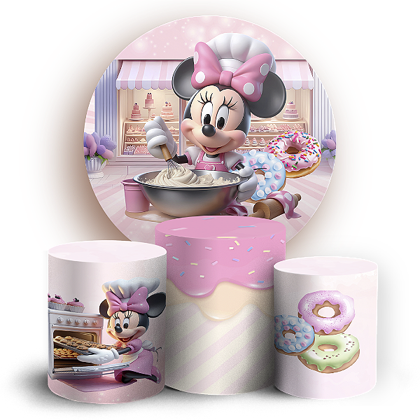 KIT Redondo e Trio - Minnie Confeiteira - Sublimado 3D