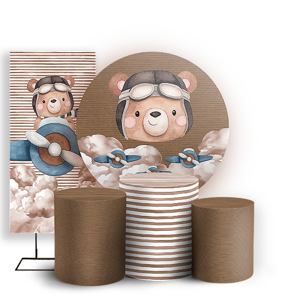 KIT Redondo Trio e Faixa - Ursinho Aviador - Sublimado 3D