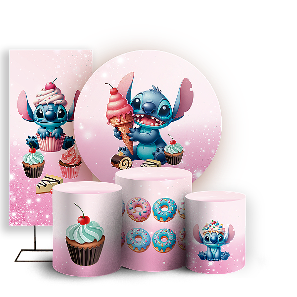 KIT Redondo Trio e Faixa - Stitch Confeitaria - Sublimado 3D