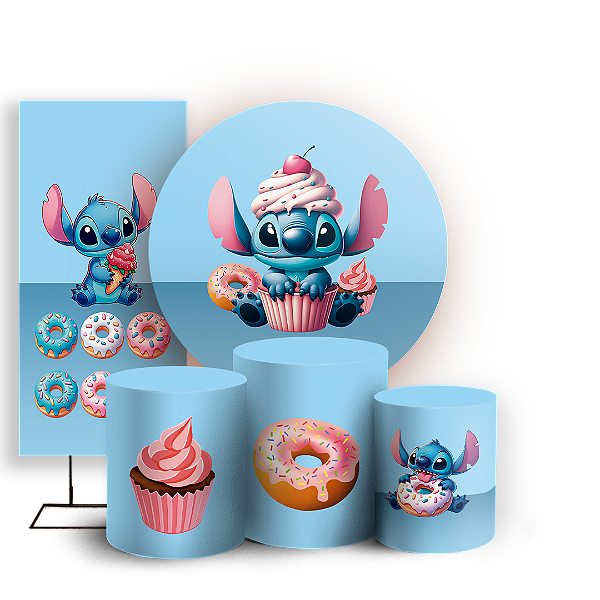 KIT Redondo Trio e Faixa - Stitch Confeitaria - Sublimado 3D