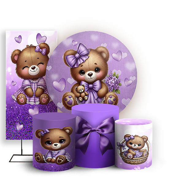 KIT Redondo Trio e Faixa - Ursinha Roxa - Sublimado 3D
