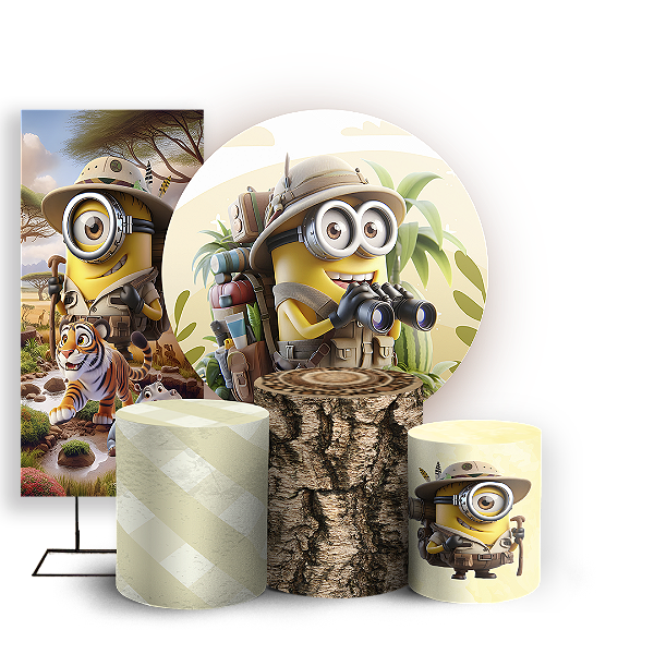 KIT Redondo Trio e Faixa - Minions Safari - Sublimado 3D