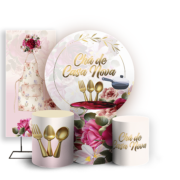 KIT Redondo Trio e Faixa - Chá De Casa Nova - Sublimado 3D
