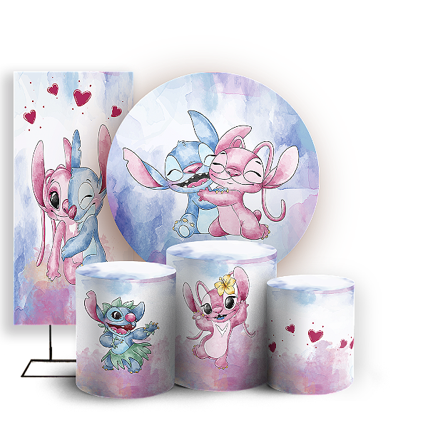 KIT Redondo Trio e Faixa - Lilo Stitch Angel - Sublimado 3D