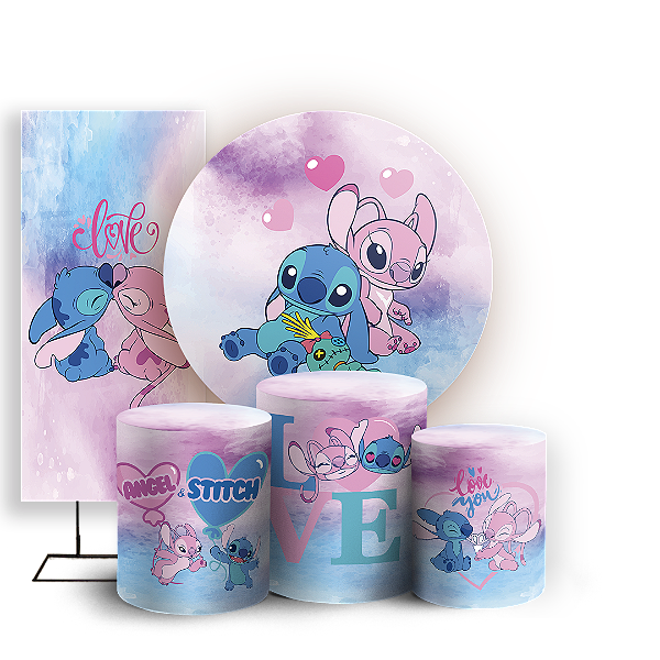 KIT Redondo Trio e Faixa - Lilo Stitch Angel - Sublimado 3D