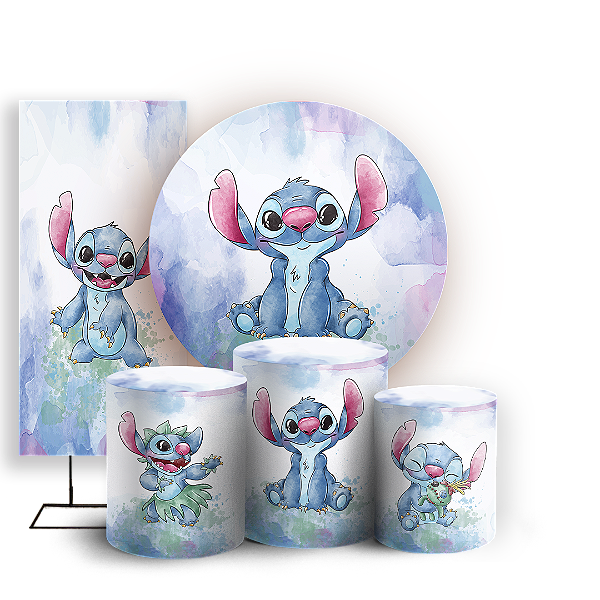 KIT Redondo Trio e Faixa - Lilo Stitch Angel - Sublimado 3D