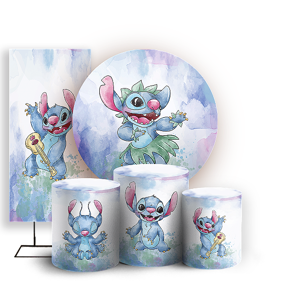 KIT Redondo Trio e Faixa - Lilo Stitch Angel - Sublimado 3D