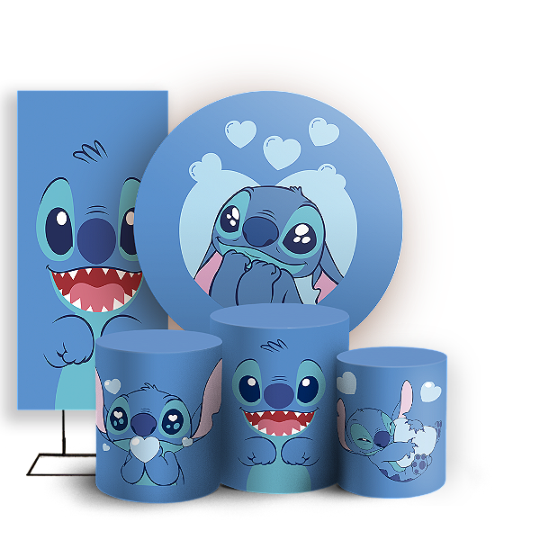 KIT Redondo Trio e Faixa - Lilo Stitch Angel - Sublimado 3D