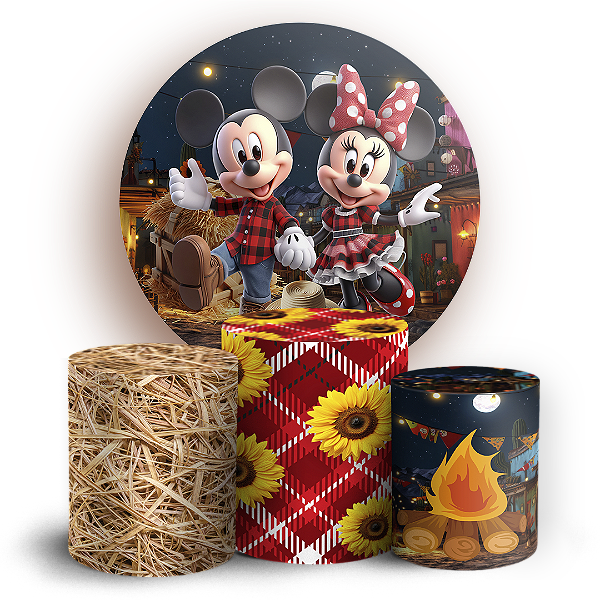 KIT Redondo e Trio - Minnie Fazendinha - Sublimado 3D
