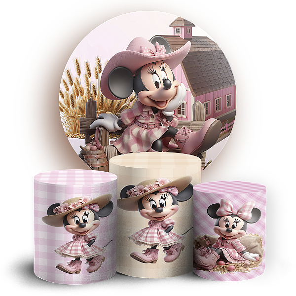 KIT Redondo e Trio - Minnie Fazendinha - Sublimado 3D