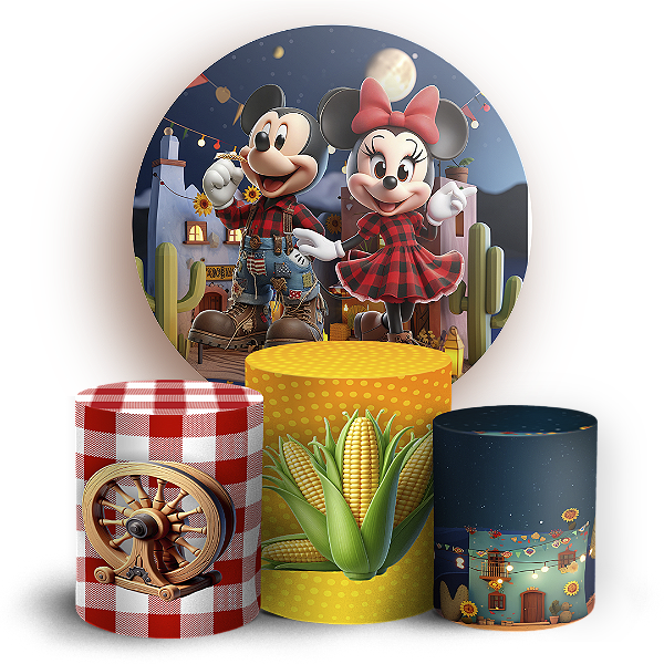 KIT Redondo e Trio - Minnie Fazendinha - Sublimado 3D