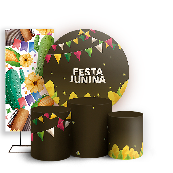 KIT Redondo Trio e Faixa - Festa Junina - Sublimado 3D