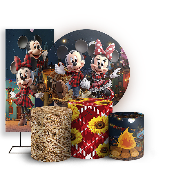 KIT Redondo Trio e Faixa - Minnie Fazendinha - Sublimado 3D