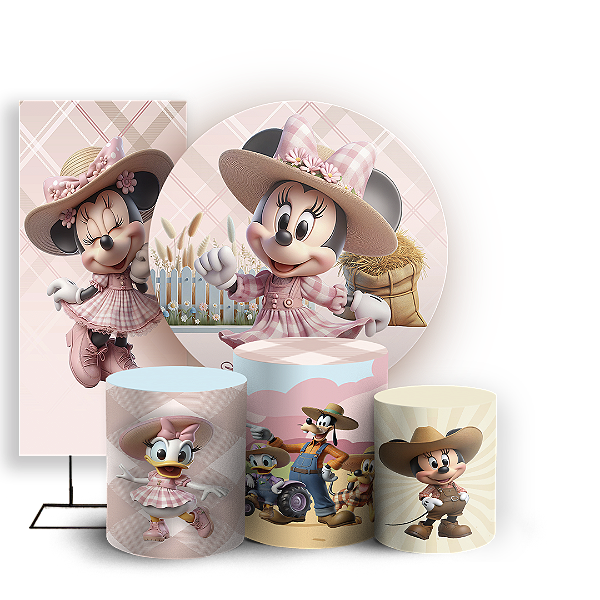 KIT Redondo Trio e Faixa - Minnie Fazendinha - Sublimado 3D