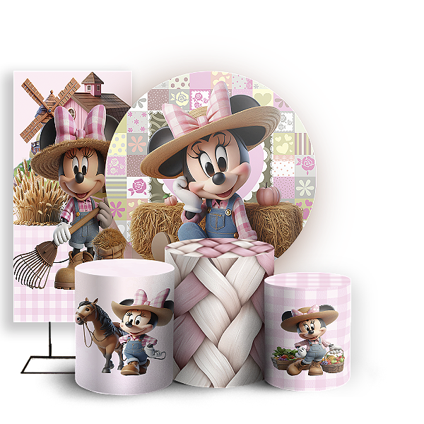 KIT Redondo Trio e Faixa - Minnie Fazendinha - Sublimado 3D