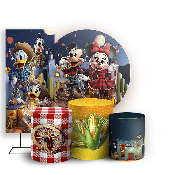 KIT Redondo Trio e Faixa - Minnie Fazendinha - Sublimado 3D