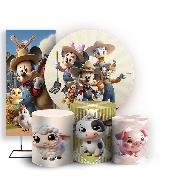 KIT Redondo Trio e Faixa - Mickey Fazendinha - Sublimado 3D